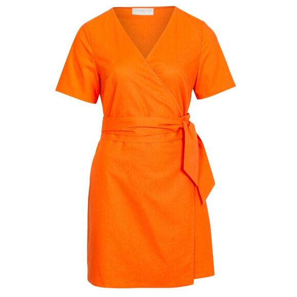 NWOT Never Fully Dressed Orange Linen-Blend Wrap Dress Women's Size Small - Picture 2 of 5